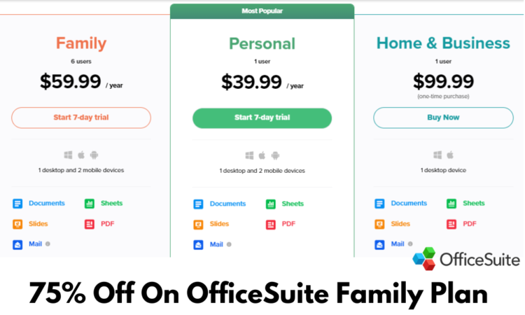 75% Off On OfficeSuite Family Plan